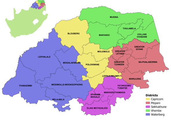 Figure 1 — Map of Limpopo province with districts and local municipalities
